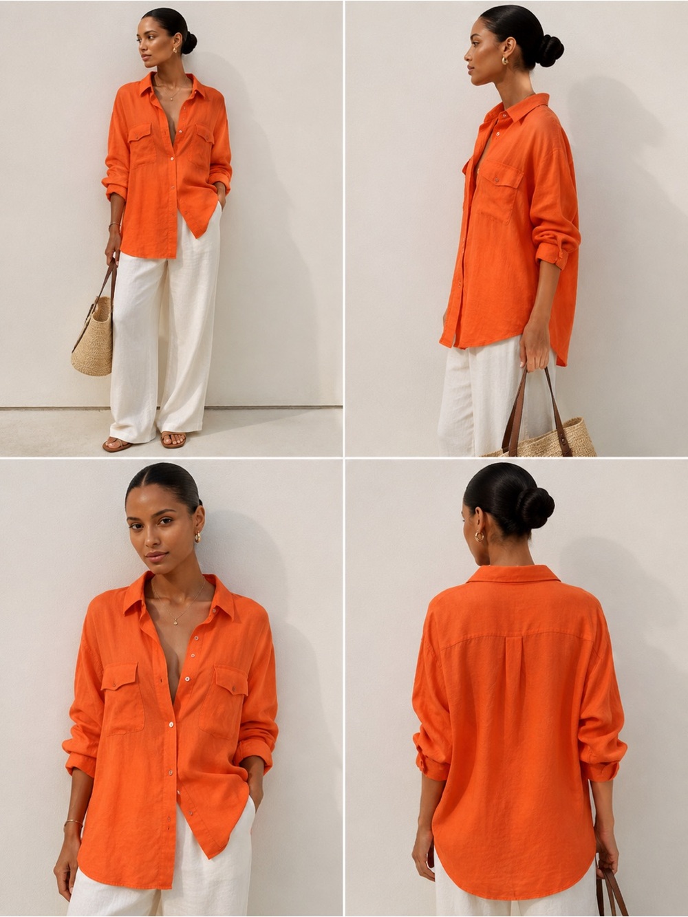 Vibrant Orange Button-Up Blouse